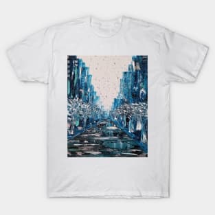 Frosty City, Cold NYC, Beautiful Winter, Snowy Day, Snow Day, Snowy City, Ice Cold City, Blue and White, Frost and Snow T-Shirt